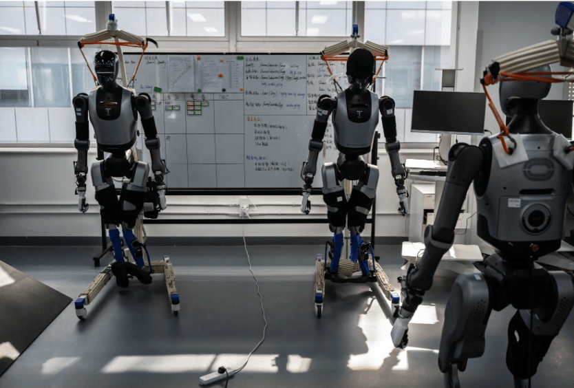 Humanoid robots are seen in the production facility of X-Humanoid at the Beijing Innovation Center of Humanoid Robotics